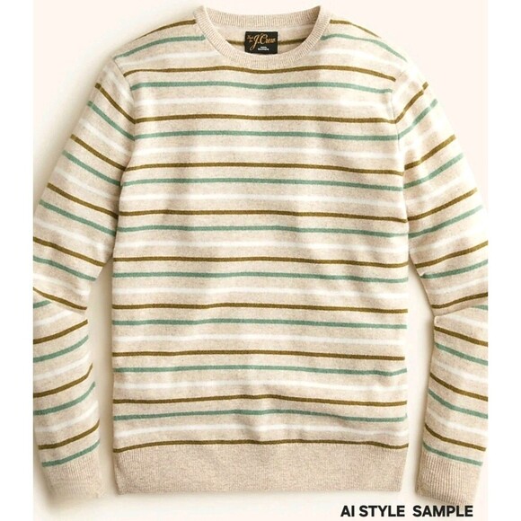 J. Crew Men's Cashmere Crewneck Sweater Size M Beige/Olive Stripe - Picture 2 of 11